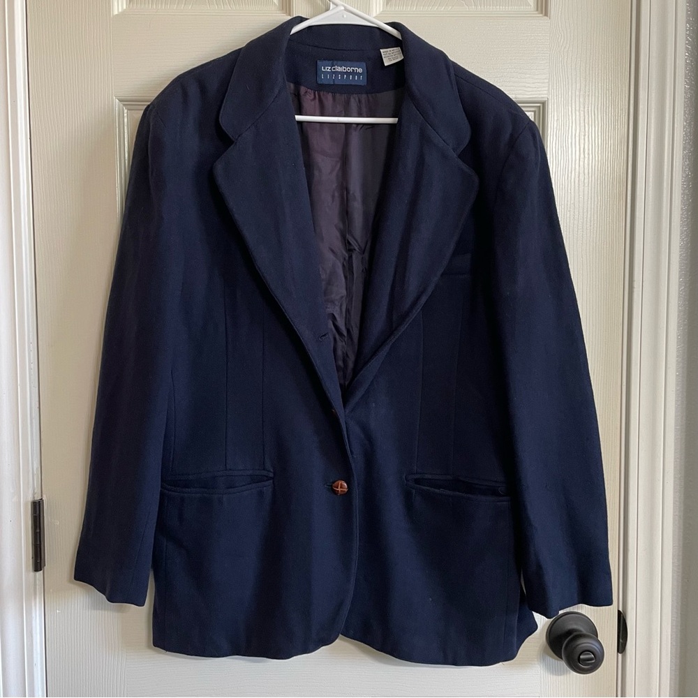 Liz Claiborne Lizsport Navy Women’s Wool Blazer Size 12.